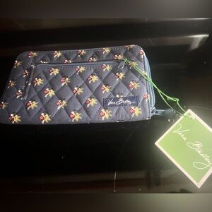 Vera Bradley Navy Floral Quilted Wristlet